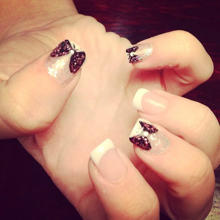 french manicure with bows