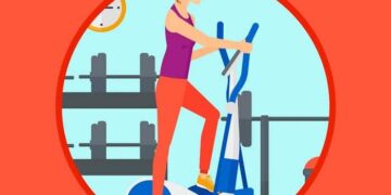 1 woman on eliptical trainer illustration