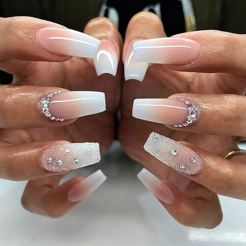 nail designs with diamonds coffin pink ombre