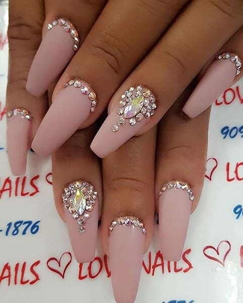nail designs with diamonds matte nude