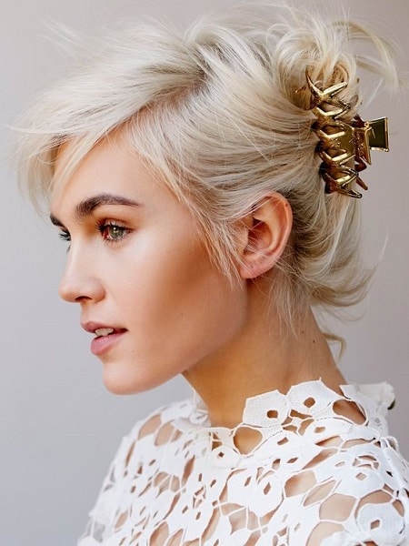 Blond with golden hair claw clip