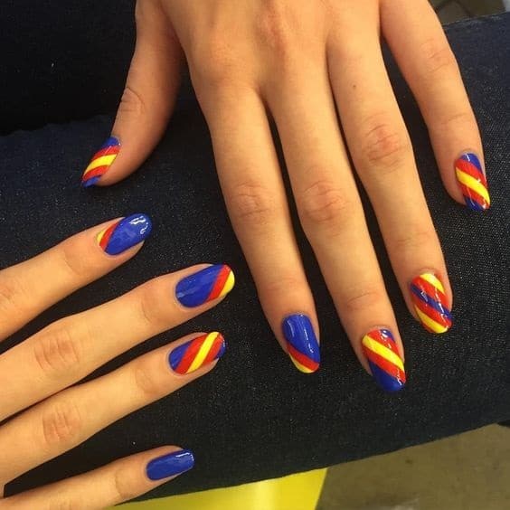 colorful stripes on nails