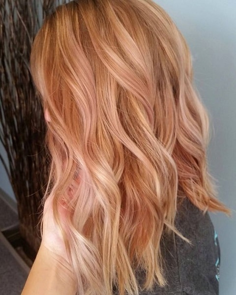 peachy blonde rose gold hair