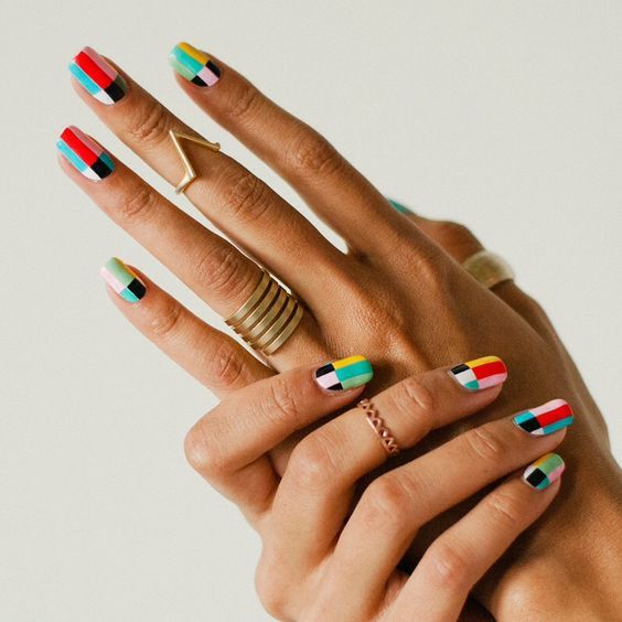 colorful checkered nails