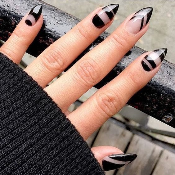 black negative space nail design